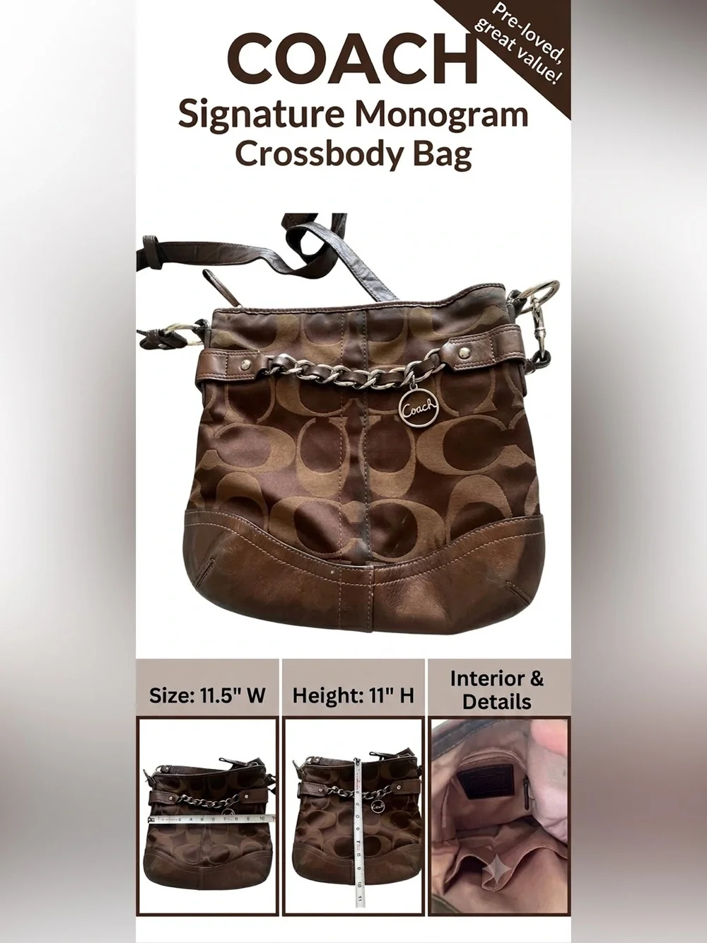 Coach F19730 Signature Optic Chain Crossbody /‎ Shoulder Bag – Chocolate Brown